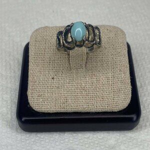 vintage oxidized genuine silver ring with cabochon turquoise size 8